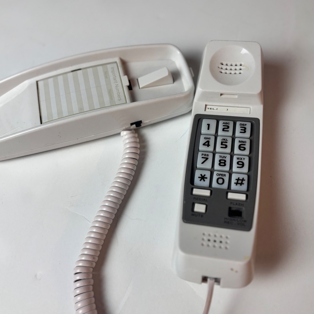 Coby CT-P100 White Corded Slimline Wall Desk Telephone Lighted Keypad Tested
